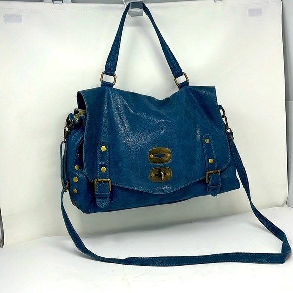 Distressed Metallic Leather Shoulder Large Flap Crossbody Bag - Picture 1 of 13